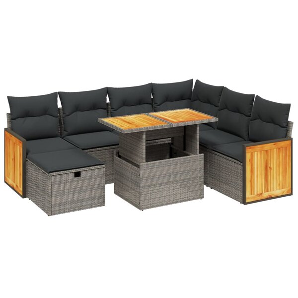 vidaXL Salon de jardin 8 Pièces avec coussins gris résine tressée