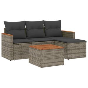 vidaXL Salon de jardin 5 Pièces avec coussins gris résine tressée