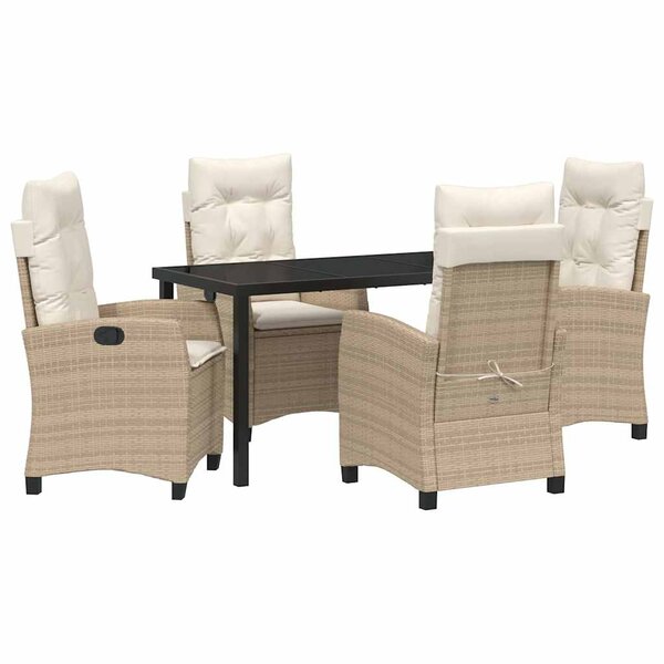 vidaXL Ensemble de salle à manger de jardin 5 pièces avec coussins - Rattan poly beige.