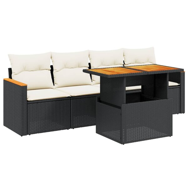 vidaXL Salon de jardin 5 Pièces avec coussins noir résine tressée