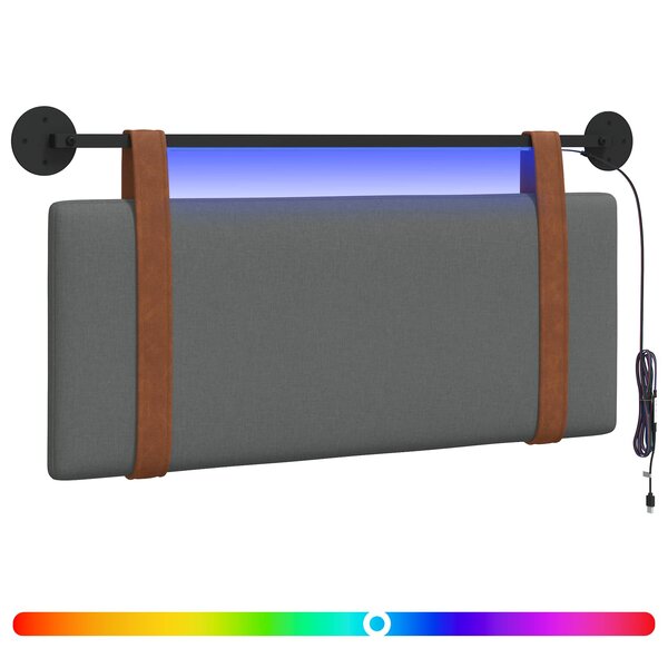 vidaXL Tête de lit suspendue Avec lumière LED Gris foncé PU antique
