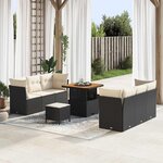 vidaXL Ensemble de canapés de jardin 9 pièces avec coussins en polyrotin noir et en acacia.