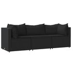 vidaXL Salon de jardin 3 Pièces avec coussins Noir Résine tressée