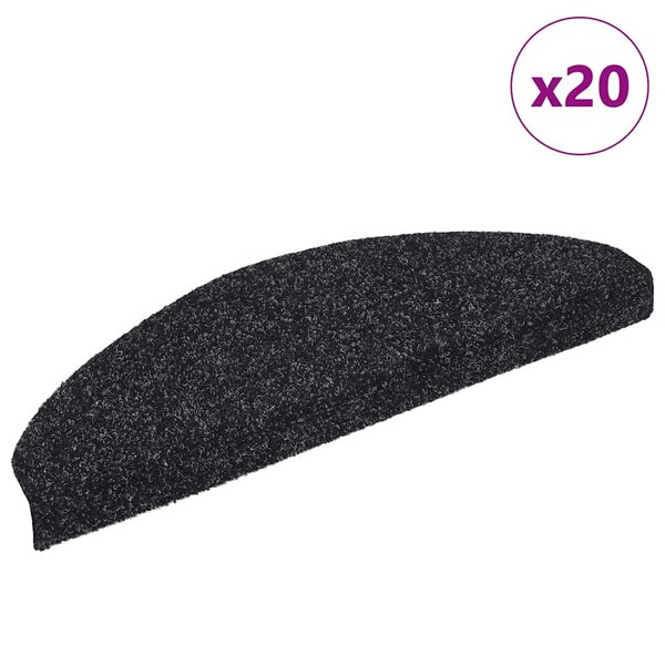 vidaXL Tapis d'escalier autocollants 20 pièces 65 x 21 x 4 cm Noir Demi-rond Grand