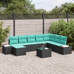 vidaXL Ensemble de canapé de jardin avec coussin 9 Pièces Noir polyrotin