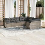 vidaXL Salon de jardin 9 Pièces avec coussins gris clair résine tressée