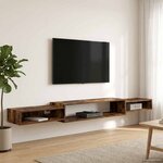 vidaXL Meuble TV mural Montage mural Chêne fumé 220 x 28 x 21 cm