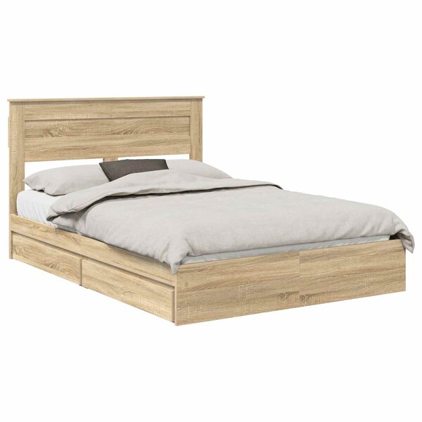 vidaXL Lit de Rangement Chêne Sonoma 140 x 200 cm Bois d'ingénierie