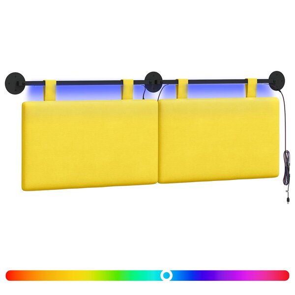 vidaXL Tête de lit suspendue Jaune clair Tissu en velours côtelé