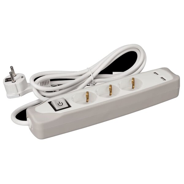 Perel prise schuko 3 voies avec 2 ports usb gris et blanc