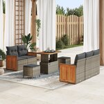 Ensemble de canapés de jardin 8 pièces avec coussins gris en rotin synthétique acacia