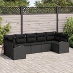 Set de Canapé de Jardin vidaXL 7 pièces avec coussins en rotin synthétique noir