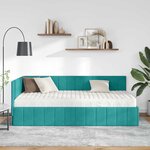 vidaXL Cadre de lit d'angle avec matelas Turquoise 90 x 200 cm Velours