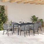 vidaXL Ensemble de salle à manger de jardin de 7 pièces avec coussins Gris Poly Rotin