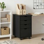 vidaXL Cabinet roulant avec roue Noir 34 x 39 x 56 cm Pin massif