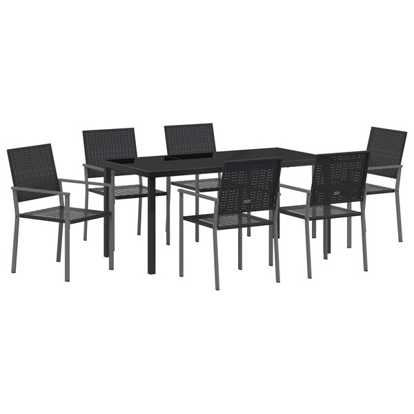 vidaXL Set de Salle à Manger de Jardin 7 Pièces en Poly Rattan Noir
