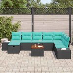 vidaXL Ensemble de canapé de jardin avec coussin 9 Pièces Noir Poly rotin