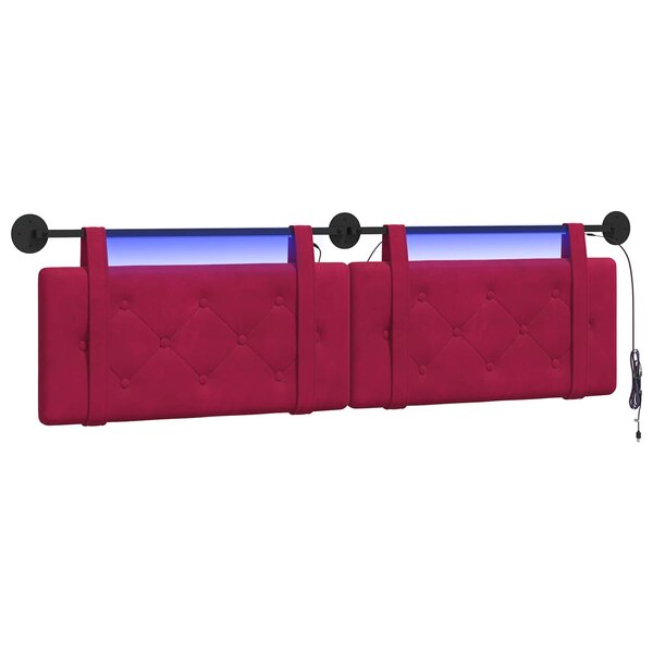 vidaXL Tête de lit suspendue Avec lumière LED Bordeaux Velours