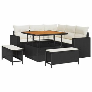 vidaXL Ensemble de canapé de jardin avec coussin 8 Pièces Noir et crème