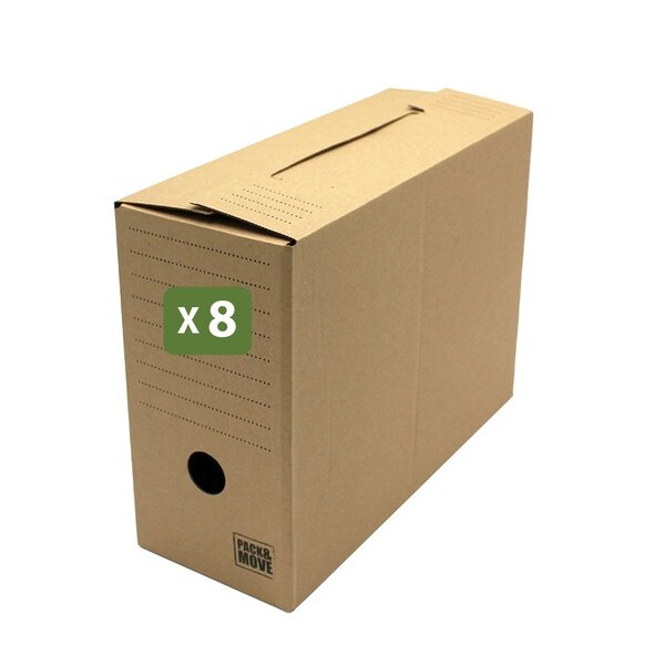 Pack and Move - Lot de 8 boîtes d'archives en carton ondulé robuste - 33 5 x 12 x 24 cm - Organisation pratique