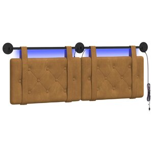 vidaXL Tête de lit suspendue Avec lumière LED Marron Velours