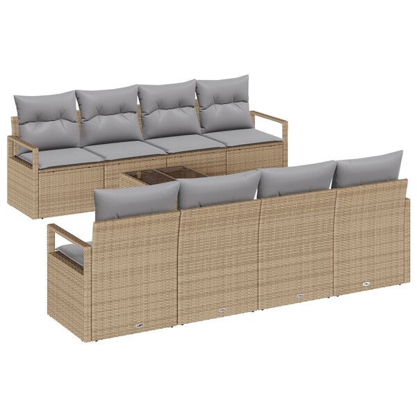 vidaXL Canapés de Jardin 9 Pièces avec Coussins en Poly Rattan Beige