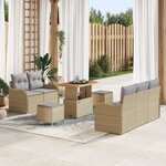 Ensemble de Sofa de Jardin 8 Pièces avec Coussins Beige Poly Rotin Acacia