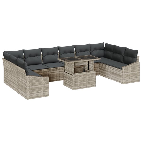 vidaXL Ensemble de canapés de jardin 11 pièces avec coussins en poly rattan gris clair