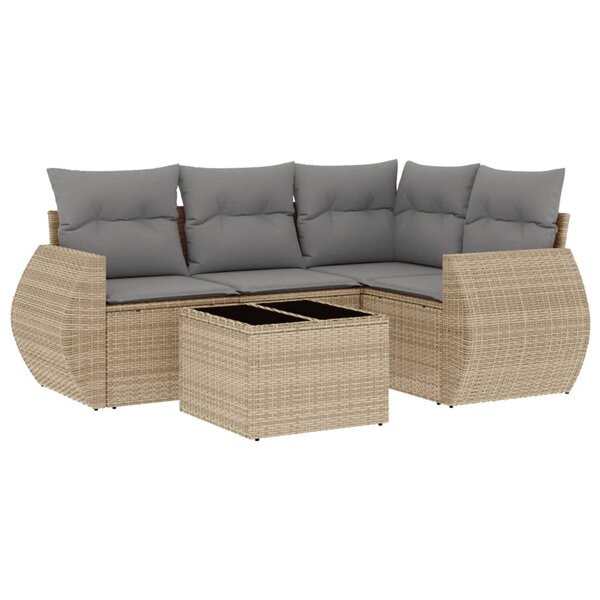 vidaXL Salon de jardin avec coussins 5 Pièces beige résine tressée