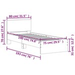 vidaXL Cadre de lit sans matelas avec lumières LED gris béton 75x190cm