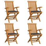 vidaXL Chaises de jardin et coussins anthracite lot de 4 Bois de teck