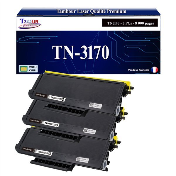 T3AZUR - 3x Toners compatibles avec Brother TN3170 pour Brother DCP-8060  DCP-8065DN Noir - 8 000 pages