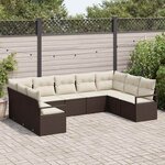 vidaXL Ensemble de canapé de jardin 9 Pièces Marron Poly rotin