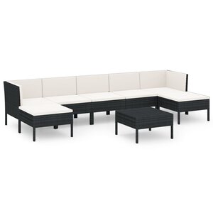 vidaXL Salon de jardin 8 Pièces avec coussins résine tressée noir