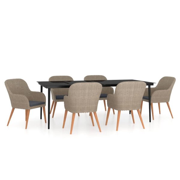 vidaXL Ensemble à manger de jardin et coussins 7 Pièces Marron