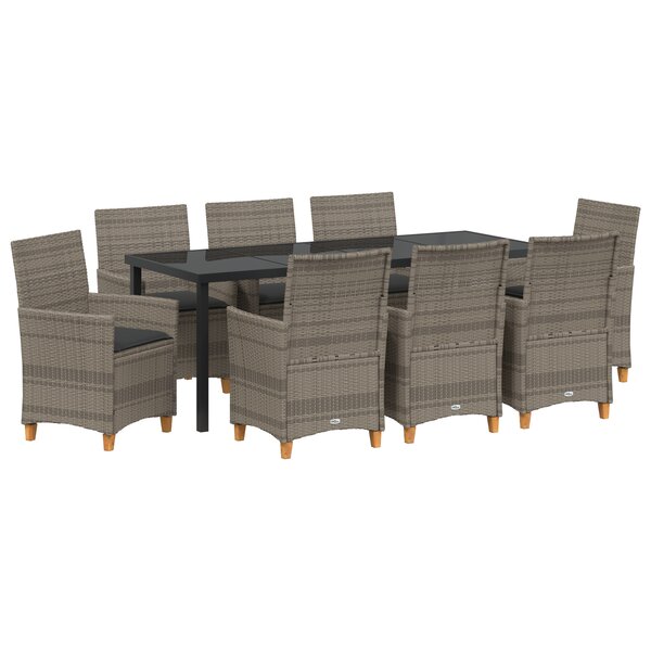 vidaXL Ensemble de salle à manger de jardin de 9 pièces avec coussins en gris poly rattan