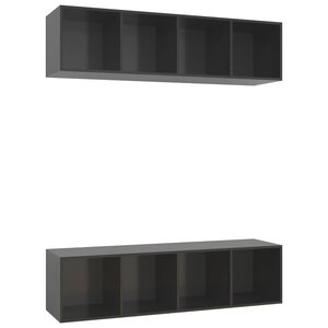 vidaXL Meubles TV muraux 2 Pièces Gris brillant Bois d'ingénierie