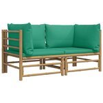 vidaXL Canapés d'angle de jardin avec coussins vert 2 Pièces bambou