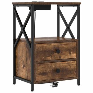 vidaXL Table de nuit avec station de chargement avec tiroir Chêne fumé