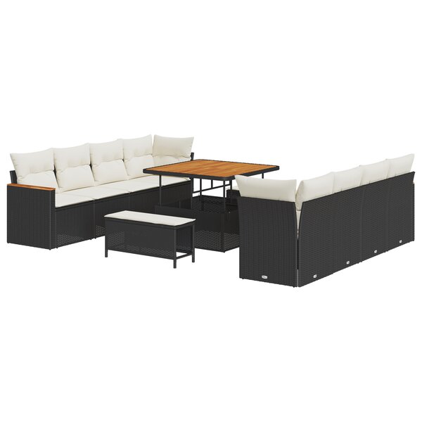 Ensemble de Canapé de Jardin vidaXL avec 11 pièces et coussins en Poly Rattan Noir Acacia