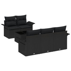 vidaXL Ensemble de Canapé de Jardin 6 Pièces avec Coussins Noir Poly Rattan