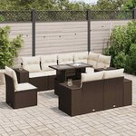 vidaXL Salon de jardin avec coussins 9 Pièces marron résine tressée