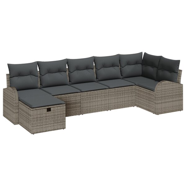 vidaXL Ensemble de canapé de jardin 7 pièces avec coussins gris en rattan