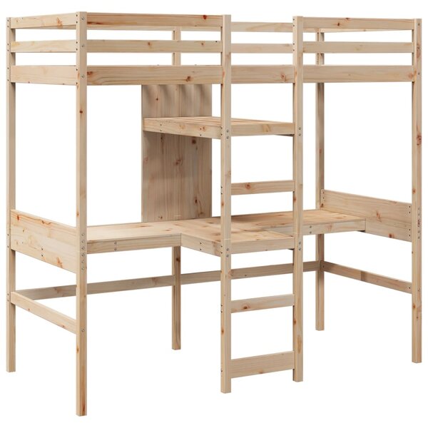 vidaXL Lit mezzanine avec bureau et étagères 90x200 cm pin massif