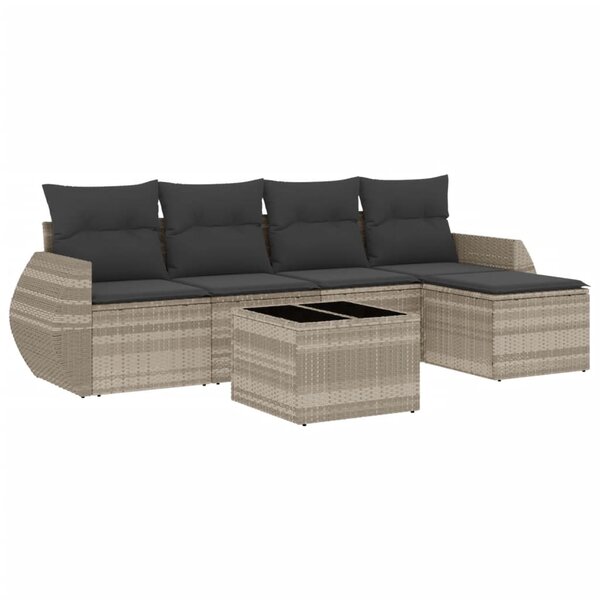 vidaXL Salon de jardin 6 Pièces avec coussins gris clair résine tressée