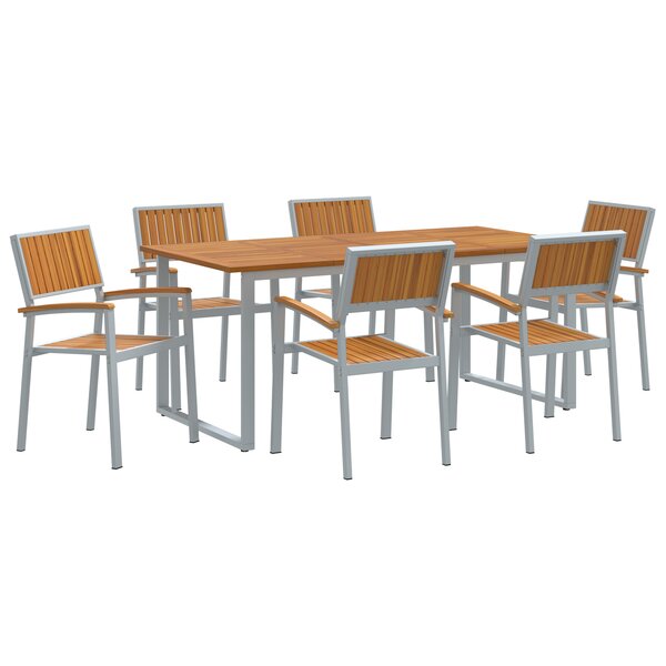 vidaXL Ensemble de salle à manger de jardin 7 pièces en acier gris et bois d'acacia massif