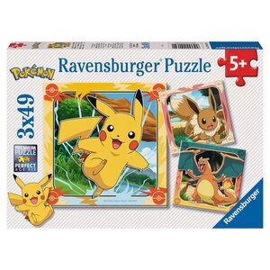 Puzzle 3x49 pieces Pikachu  Dracaufeu et Evoli