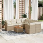 vidaXL Salon de jardin avec coussins 9 Pièces beige résine tressée