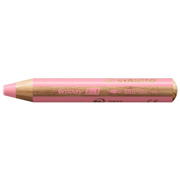 Crayon multi-talents woody 3en1  rond  rose pastel STABILO