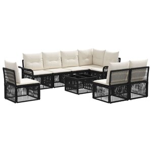 vidaXL Ensemble de canapé de jardin 9 Pièces Noir polyrotin